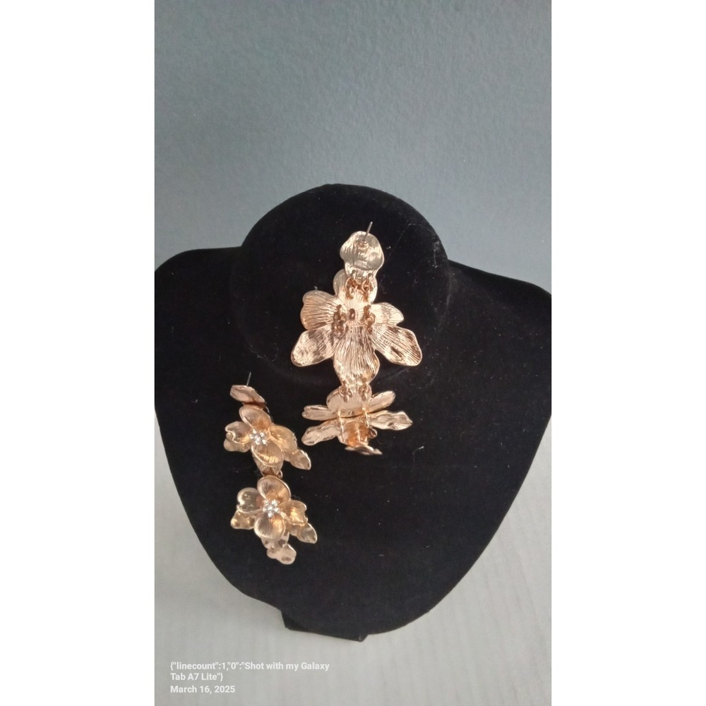 Flower Dangle Earrings‎ Gold Tone Floral Statement Earrings Party Jewelry